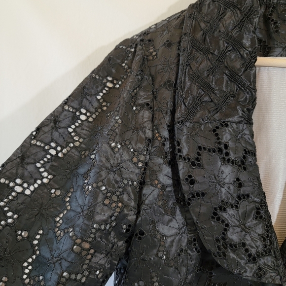 TEMPO PARIS Women Black Floral Eyelet Jacket Sz S Cropped Whimsygoth Grunge Goth - Picture 5 of 12